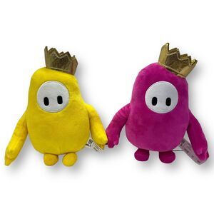 Fall Guys Plush Lot 2 – Yellow & Pink with Crowns – Video Game Collectible Toy